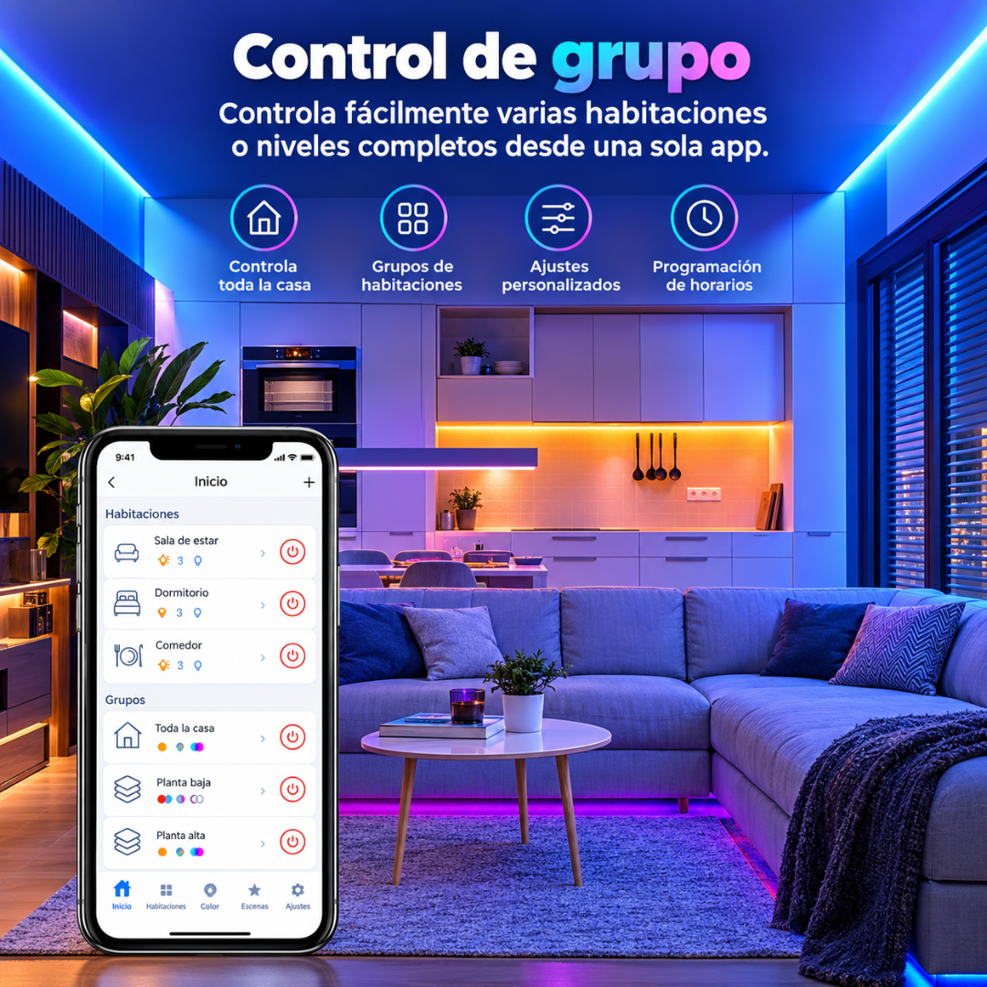 Aplicación de hogar inteligente para controlar el color y el brillo de las luces LED